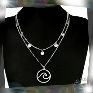 Boho Sea Wave Pendant w/ Sequins charms necklace